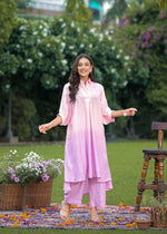 Smart mirror work ombré effect pink n purple in crepe fabric