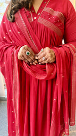 Mul cotton real mirror in red lining suit set