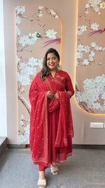 Mul cotton real mirror in red lining suit set