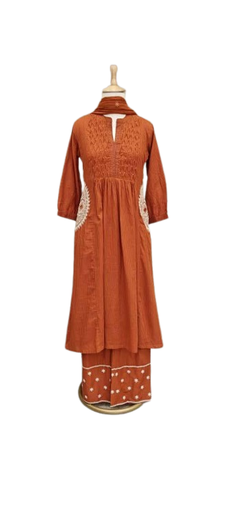 Pretty cotton designer back n pocket suit set