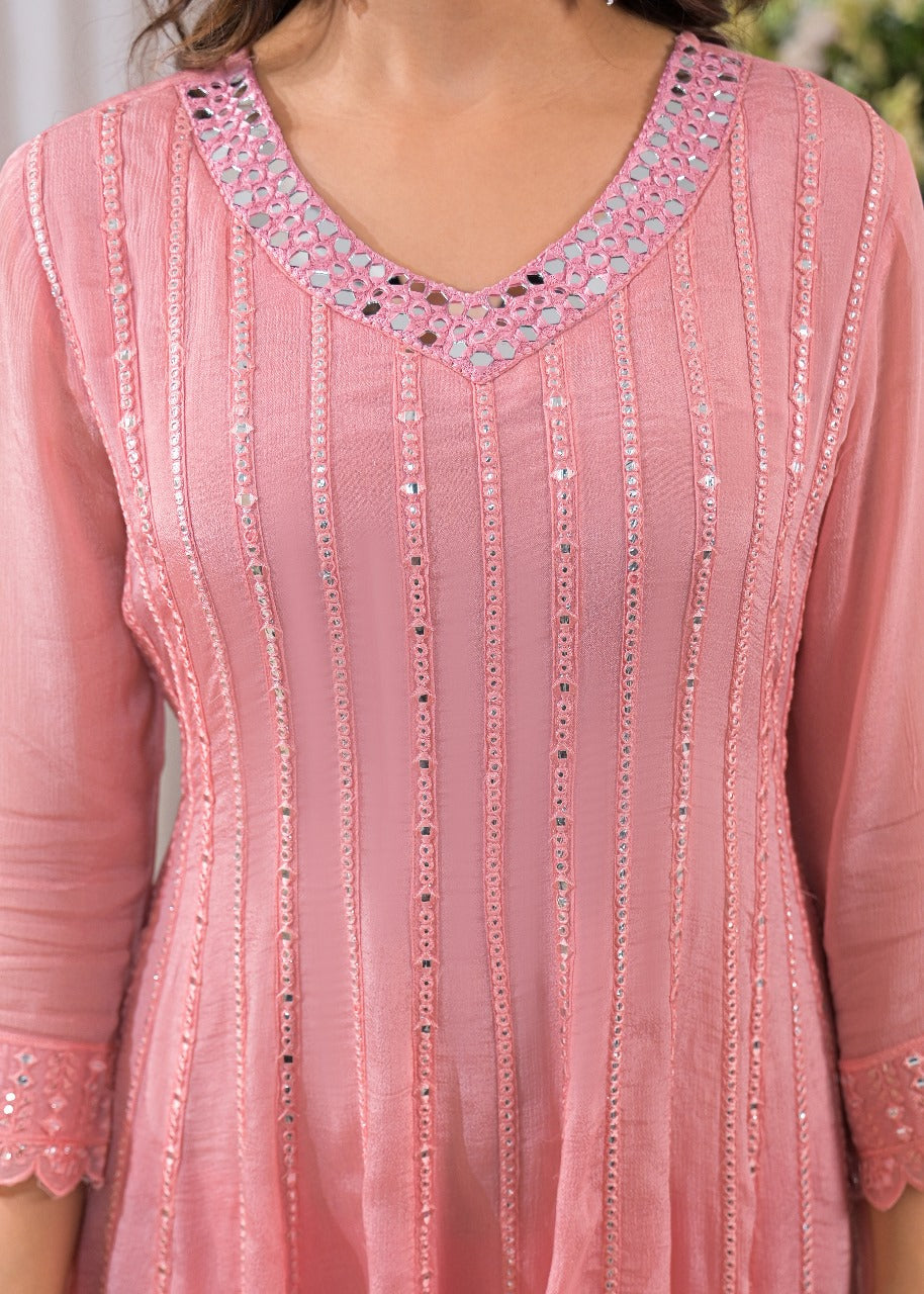 Premium chinon peplum style party wear in pink