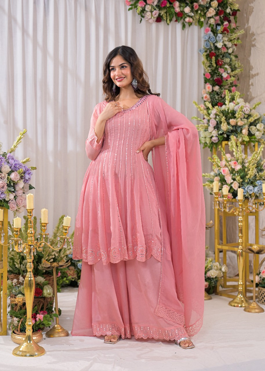 Premium chinon peplum style party wear in pink