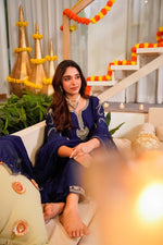 Designer Santoor silk suit in blue!!