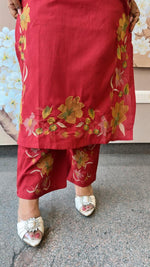 Pure cotton fully embroidered red suit set