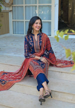 Premium pure chinon full suit set in blue