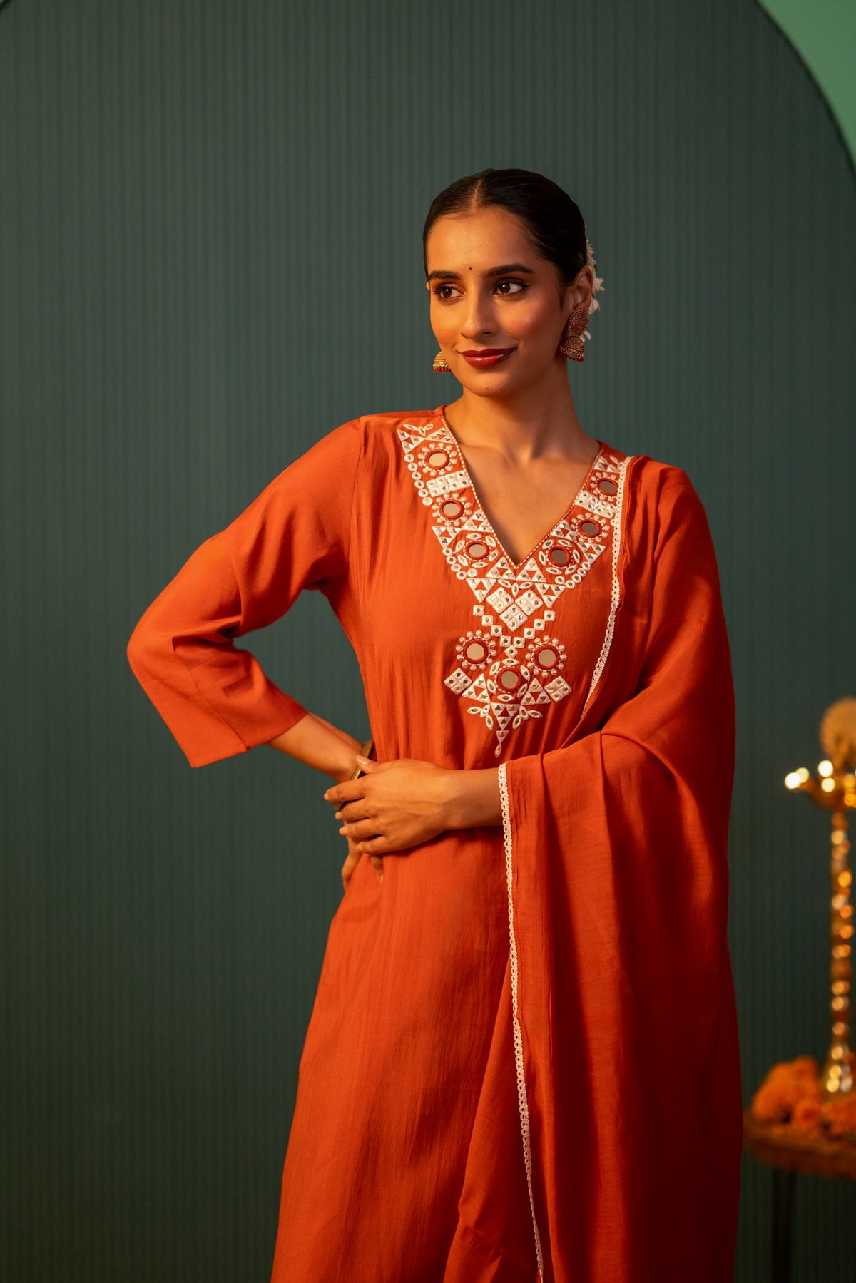 Pretty soft Chanderi lining real mirror suit set