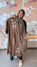 Pretty cotton appliqué work and brush painted suit set