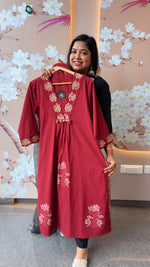 Pretty cotton appliqué work and brush painted suit set in red