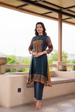 Kalamkari back Mul silk kurta pant in blue