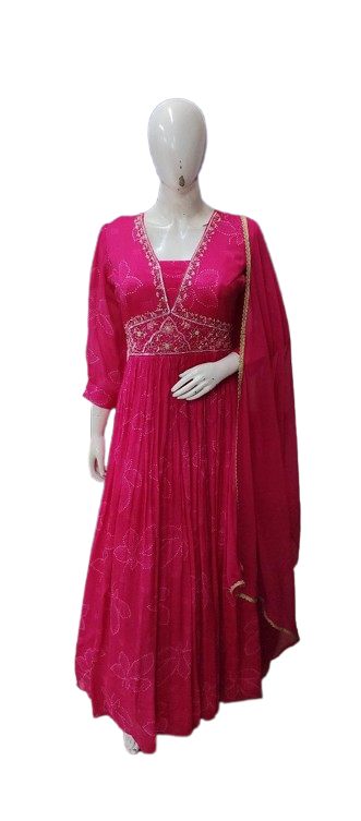 Pure chinon alia cut gown with lining pink