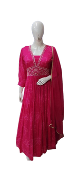Pure chinon alia cut gown with lining pink
