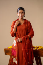 Embroidered full suit set in rust