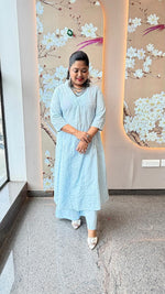 Embroidered cotton palazzo set in ice blue