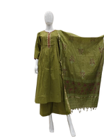 Premium cotton suit set with chanderi dupatta in green
