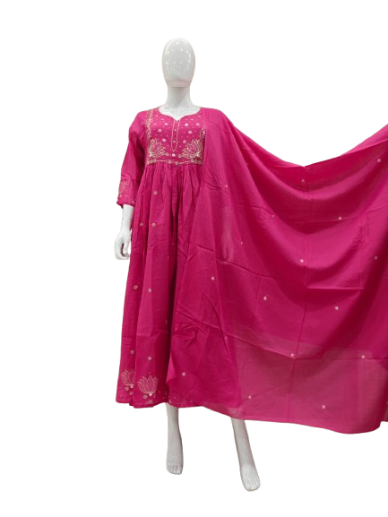 Pure cotton zari detailing half lining suit set