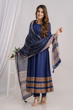 Blue heavy rayon Anarkali suit set