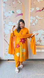 Mul cotton lining applique work suit set