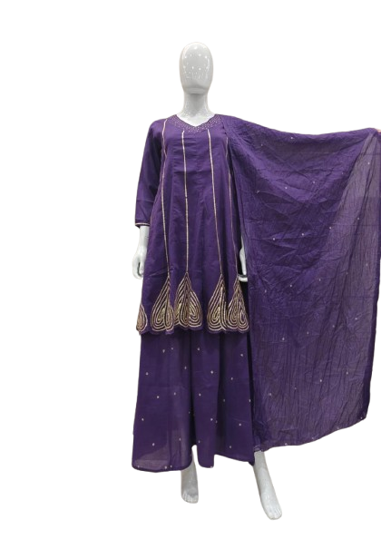 Mul cotton with zari embroidery suit set