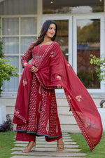 Gorgeous cotton anarkali suit set in red