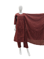 Brown chikankari angrakha premium cotton suit set (slight slim)