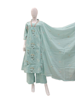 Mul cotton fully embroidered suit set ice blue