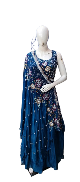 Premium chinon gown paired with handy work dupatta