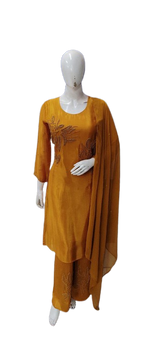 Pure chinon heavy handwork suit set in yellow