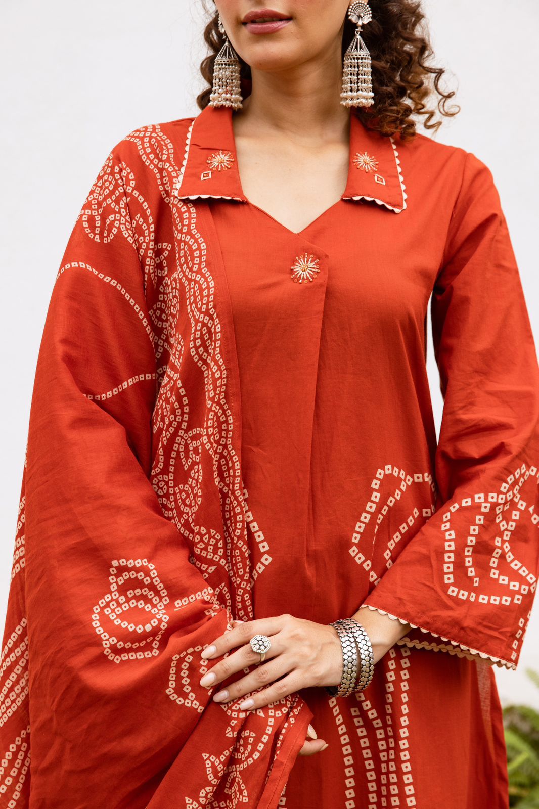 Pure cotton designer suit set in rust