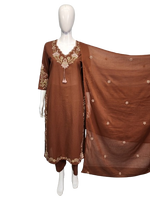 Super pretty embroidered sleeves kurta and dupatta suit set in brown