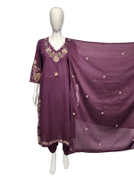 Super pretty embroidered sleeves kurta and dupatta suit set in purple