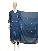 Beautiful blue embroidered cotton suit set