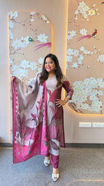 Premium modal digital printed full suit set in plum shade