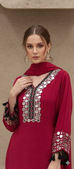 Pure crepe real mirror suit set in red
