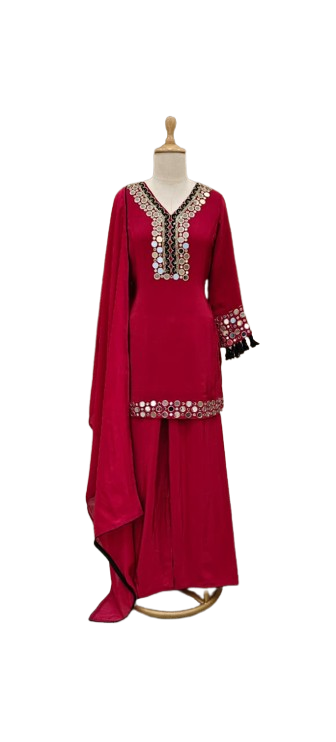 Pure crepe real mirror suit set in red