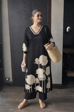 Smart Mul silk comfort fit kurta pant in black n ivory