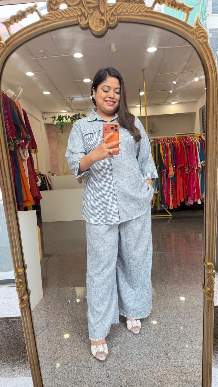 Premium linen co ord set in blue