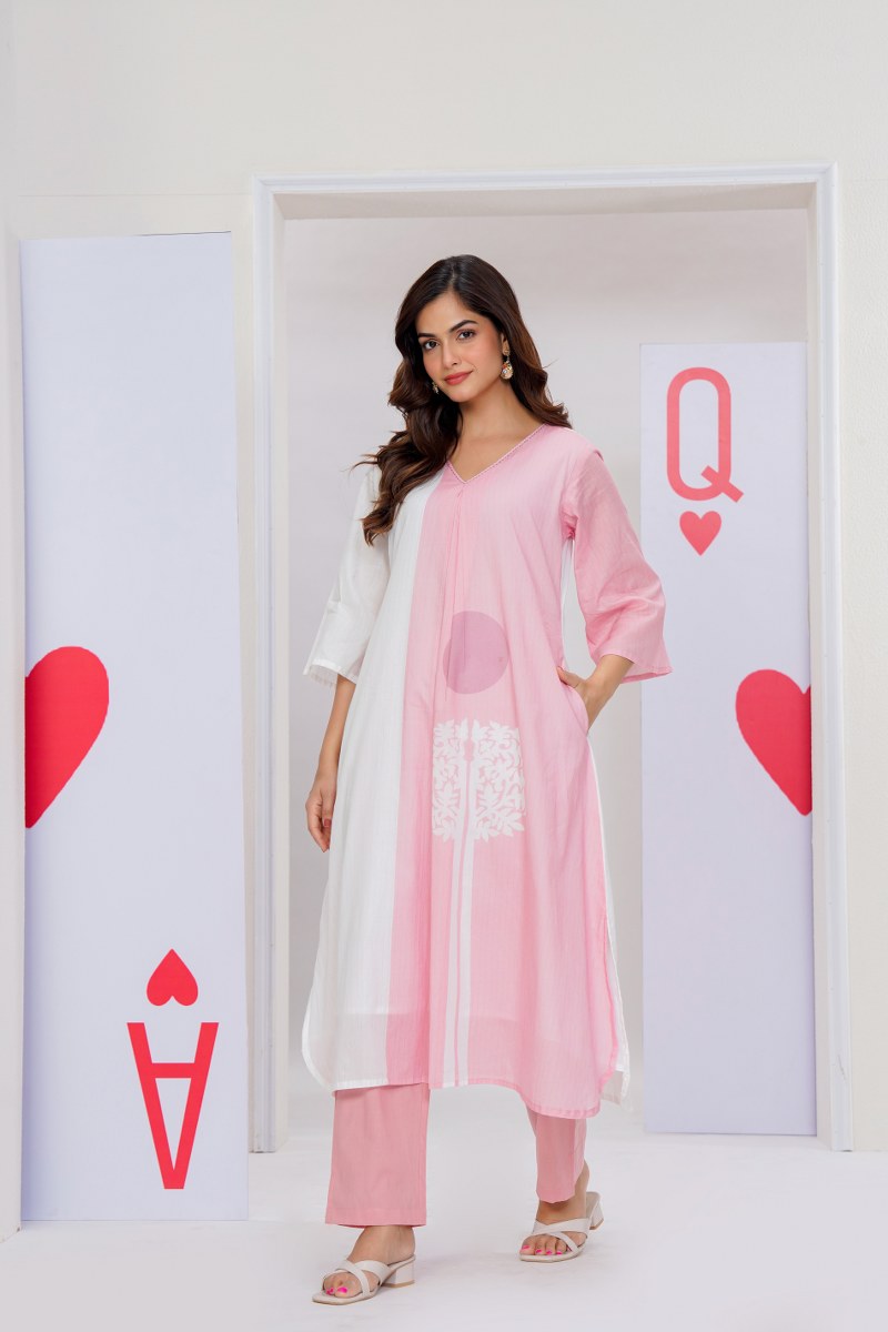 Designer premium cotton lining kurta pant in pink