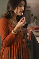 Super premium zari embroidered cotton angrakha Anarkali suit set in orange