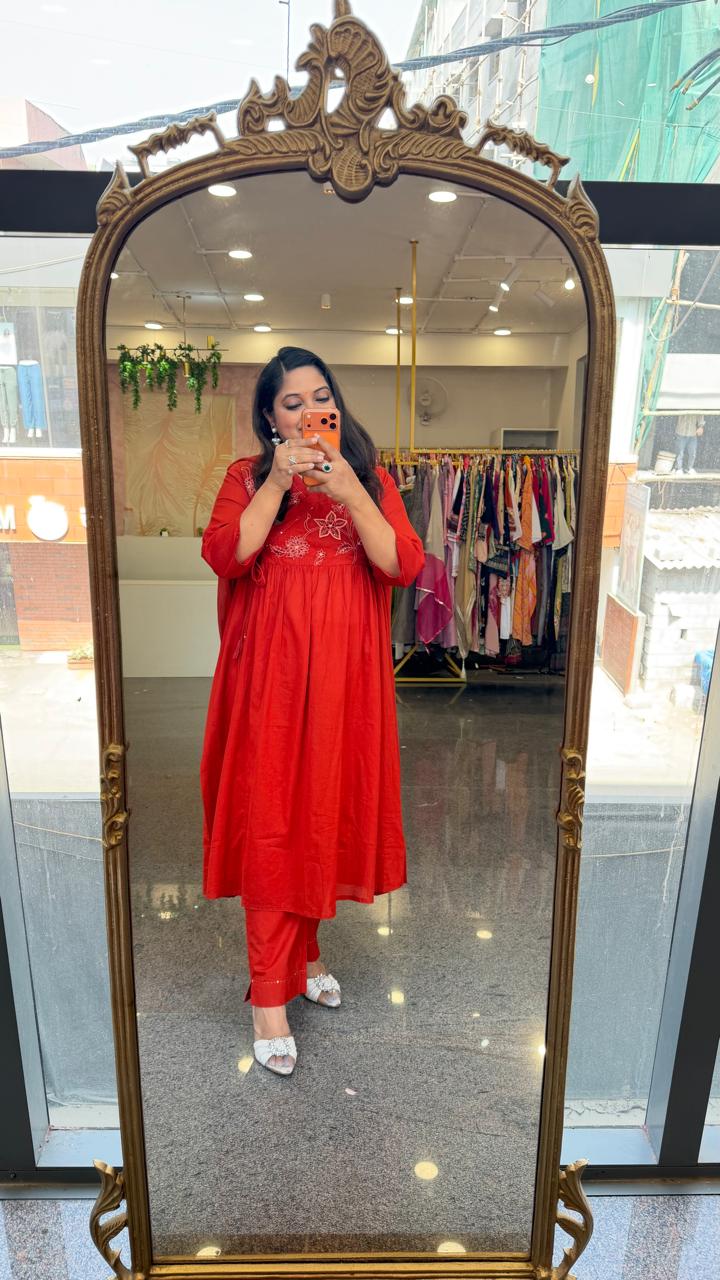 Angrakha embroidered cotton in orange