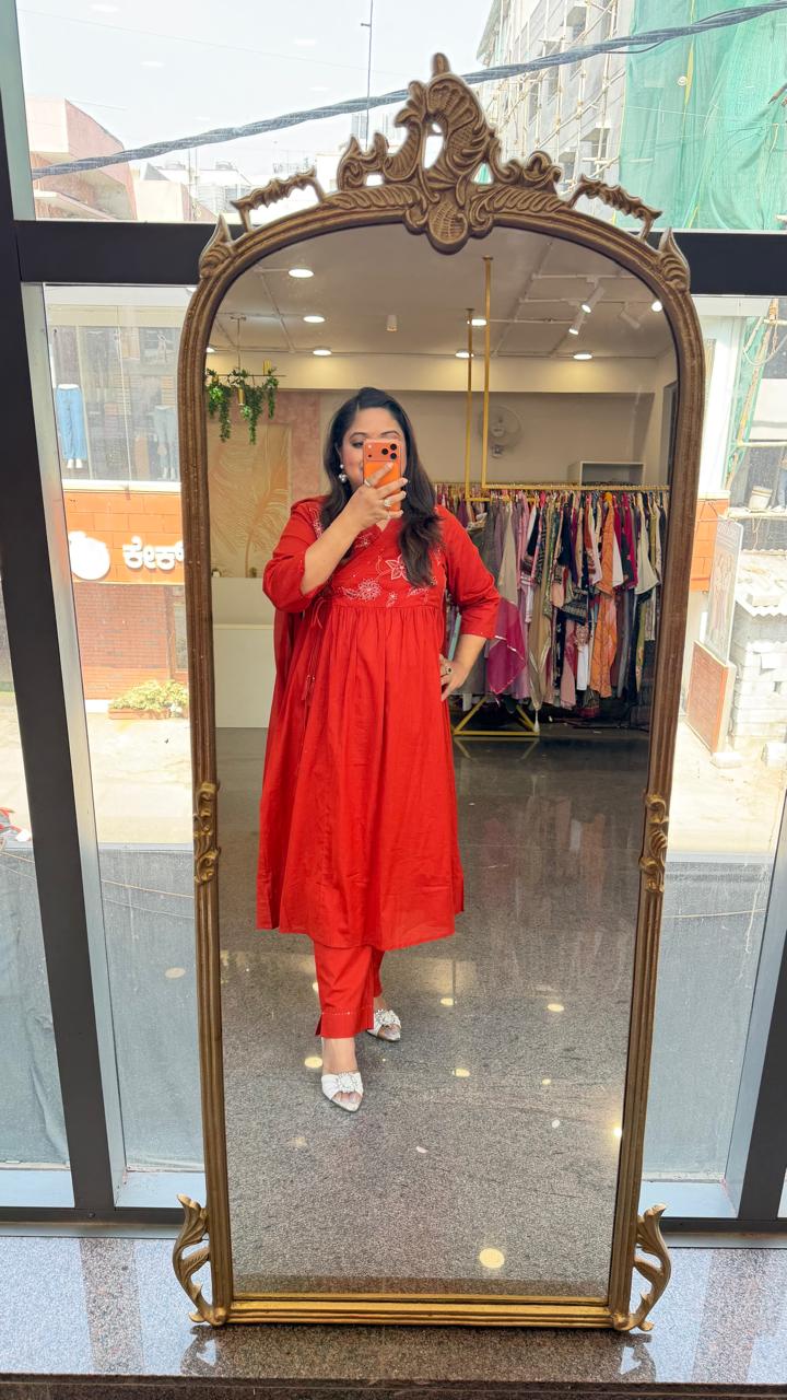Angrakha embroidered cotton in orange