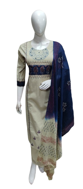 Gorgeous cotton suit in blue paired with block printed dupatta&nbsp;