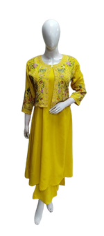 Dola silk kurta pant paired with an embellished jacket