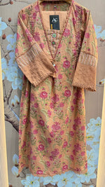 Premium pure cotton shifli detailing on sleeves in peach