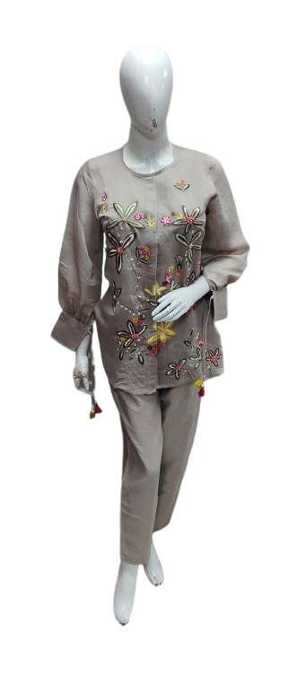 Premium Mul chanderi githan work co ord set