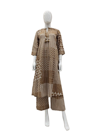 Pure cotton designer co ord set in brown