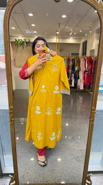 Pure cotton angrakha applique work suit set in yellow