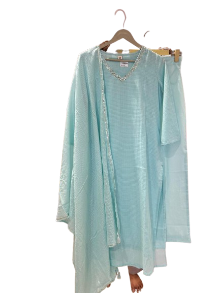 Bestselling in pure cotton suit set in blue