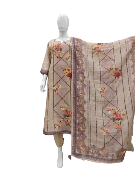 Linen chanderi githan work full suit set