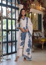 Super pretty Mul silk embroidery full suit set in blue