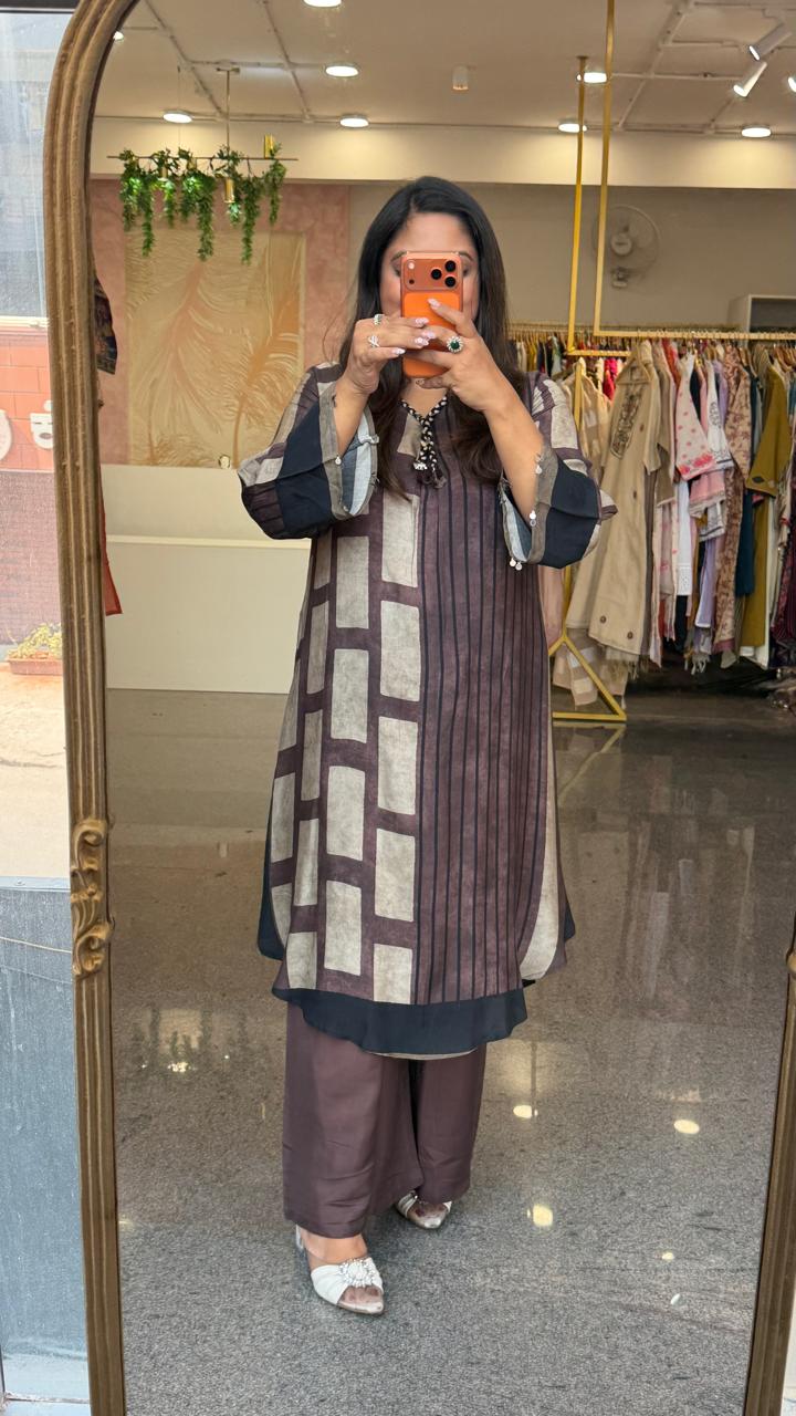 Premium ajrakh Mul silk kurta pant